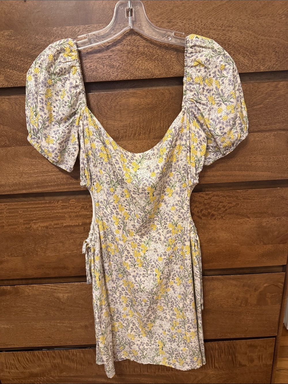 Astr Yellow and White Floral Puff-Sleeve Mini Dress